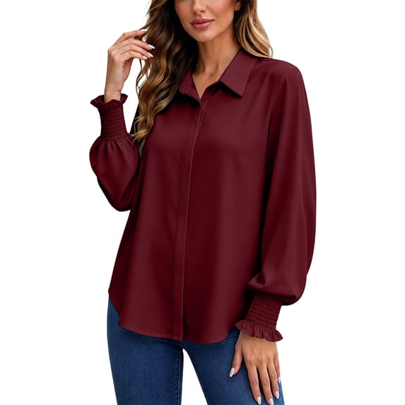 LEKWK Business Casual Tops for Women Long Sleeve Button Down Shirts Elegant Collared Blouses Fall Professional Office Work Dress Tops