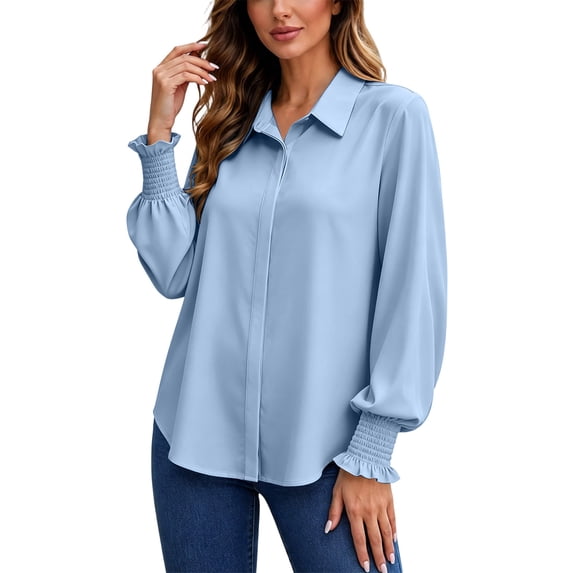 LEKWK Business Casual Tops for Women Long Sleeve Button Down Shirts Elegant Collared Blouses Fall Professional Office Work Dress Tops