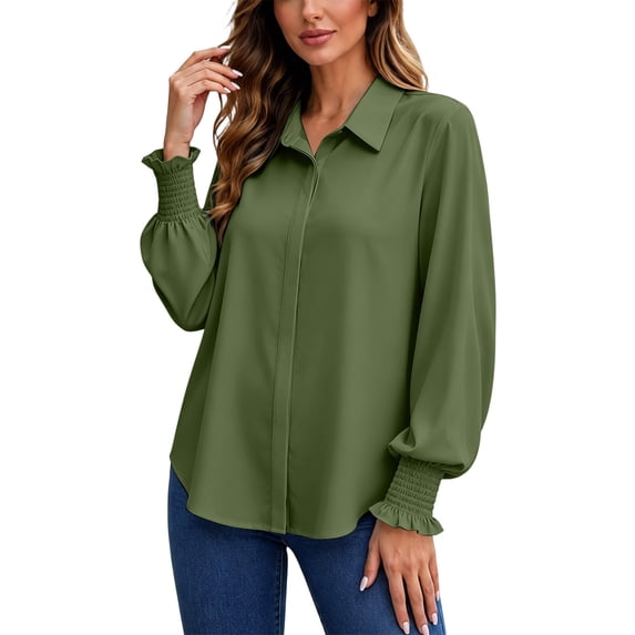 LEKWK Business Casual Tops for Women Long Sleeve Button Down Shirts Elegant Collared Blouses Fall Professional Office Work Dress Tops