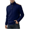 thumbnail image 1 of LEKWK Cable Knit Sweater for Men Mock Neck Button Pullover Top Suede Shoulder Patch Long Sleeve Winter Warm Business Blouse, 1 of 8