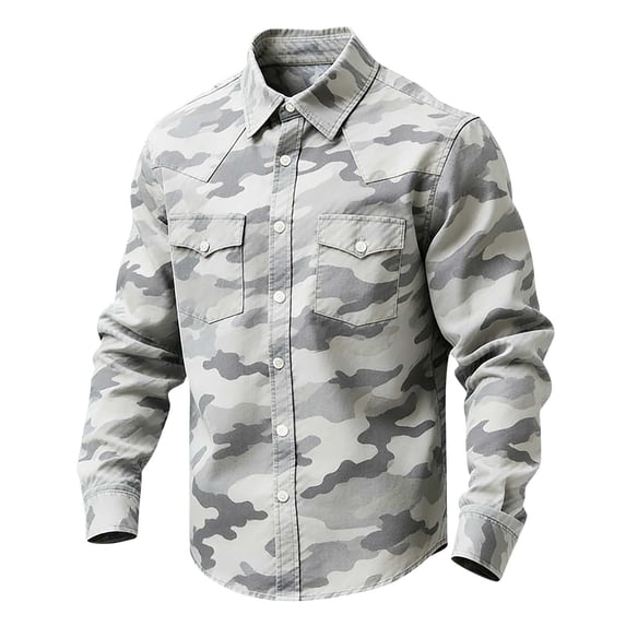 LEKWK Camouflage Shirt for Men Western Cowboy Style Long Sleeve Button Down Top Outdoor Hunting Ranch Rodeo Work Wear