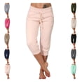 thumbnail image 1 of LEKWK Capri Joggers Womens Elastic Waist Drawstring Casual Sweatpants Lightweight Loose Fit Cropped Joggers with Pockets Summer Athletic Gym Running Clothes, 1 of 7