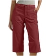 thumbnail image 1 of LEKWK Capri Pants for Women with Pockets Lightweight Mid Rise Button Waist Cropped Capri Pants Relaxed Straight Leg Cuffed Hem Casual Travel Summer Bottoms Purple XXL, 1 of 4