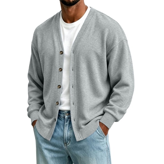 LEKWK Cardigan Sweaters for Men Long Sleeve Button Down Sweaters Coat Open Front Lightweight Casual V Neck Cozy Fall Winter Outwear