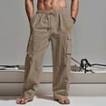 thumbnail image 1 of LEKWK Cargo Pants for Men Linen Multi Pockets Outdoor Elastic Waist Utility Pants Lightweight Drawstring Mid Rise Full Length Loose Straight Leg Trousers Beach Travel Wear Brown S, 1 of 6