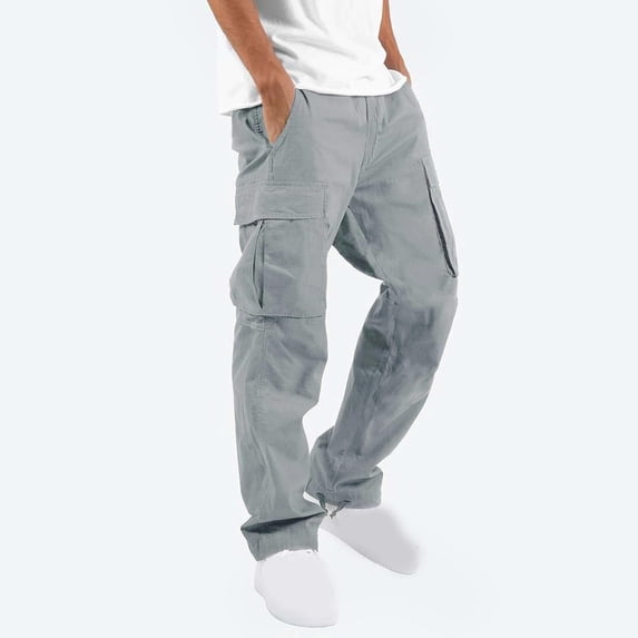 LEKWK Cargo Pants for Men Loose Fit Utility Work Pants with Multi Pockets Straight Leg Casual Hiking Outdoor Pants for Travel Camping Everyday Wear Gray M