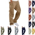 thumbnail image 1 of LEKWK Cargo Pants for Men Multi Pockets Baggy Drawstring Utility Pants Full Length Mid Rise Loose Fit Straight Leg Hiking Outdoor Travel Bottoms Black L, 1 of 9