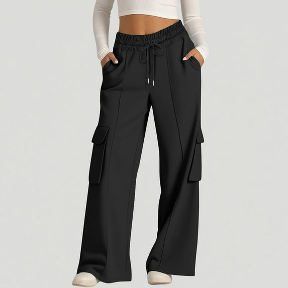 LEKWK Cargo Pants Women High Waisted Drawstring Wide Leg Pants Multi Pockets Baggy Pants Breathable Soft Casual Streetwear Hiking Outdoor Chic Outfits