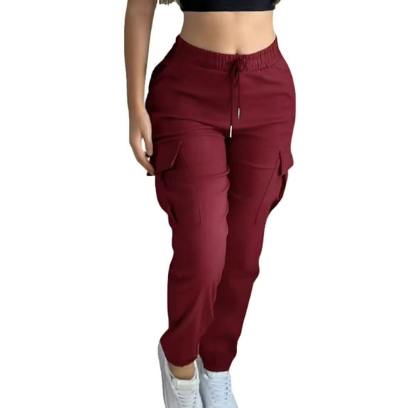 LEKWK Cargo Pants Women Slim Fit High Waisted Cargo Pants with Pockets Drawstring Track Pants Stretchy Active Trousers for Gym Athletic Workout Wear