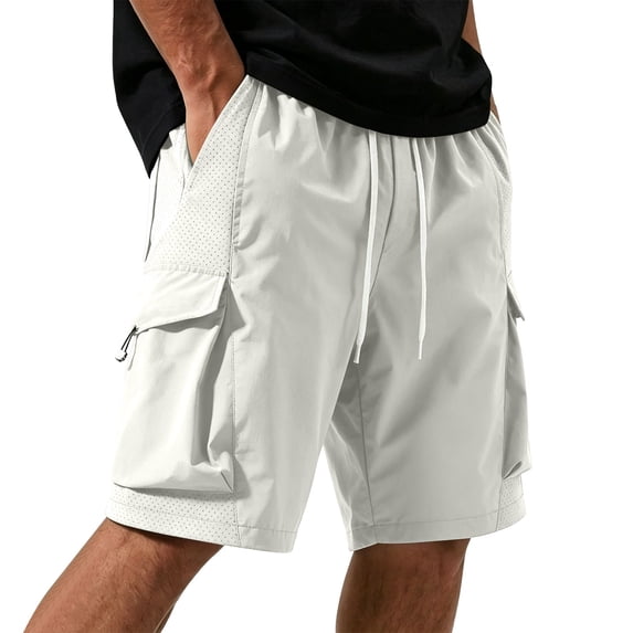 LEKWK Cargo Shorts for Men Athletic Workout Gym Shorts Quick Dry Lightweight with Multi-Pockets Elastic Waist Drawstring for Running Training Summer Activewear Khaki XL