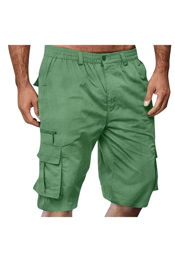 Cargo Shorts for Men Multi Pockets with Pockets Lightweight Mid Rise Elastic Waist Button Utility Shorts Outdoor Straight Leg Bermuda Shorts Travel Bottoms Green S