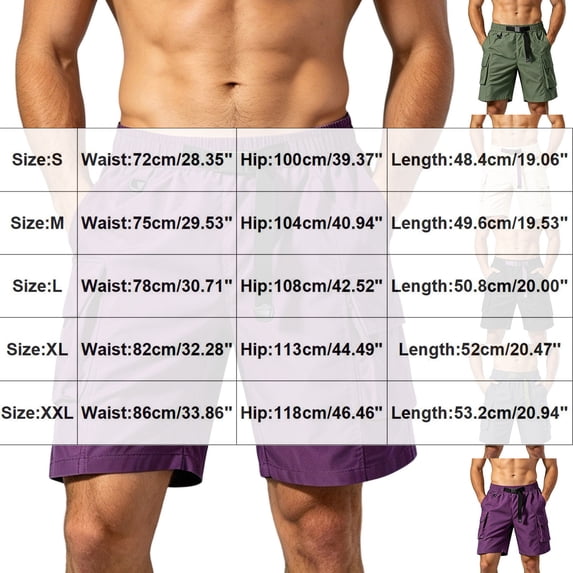 LEKWK Cargo Shorts for Men with Pockets Lightweight Elastic Waist Belted Mid Rise Hiking Shorts Cargo Pockets Loose Straight Fit Outdoor Travel Wear Beige S