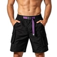 thumbnail image 1 of LEKWK Cargo Shorts for Men with Pockets Lightweight Elastic Waist Belted Mid Rise Hiking Shorts Cargo Pockets Loose Straight Fit Outdoor Travel Wear Black L, 1 of 5