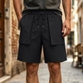 thumbnail image 1 of LEKWK Cargo Shorts for Men Elastic Waist Drawstring Short with Large Flap Pockets Quick Dry Lightweight Activewear for Gym Workout Hiking Black M, 1 of 7