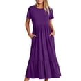 thumbnail image 1 of LEKWK Casual Dresses for Women Short Sleeve V Neck Midi Dress Tiered Ruffle Hem A Line Dress Summer Dresses Solid Color Loose Fit Daily Work Vacation Wear, 1 of 6