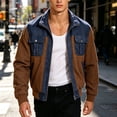 thumbnail image 1 of LEKWK Casual Jackets for Men Color Block Denim Splicing Zip up Vintage Fall Outerwear Coats with Flap Pockets Classic Fit Lightweight Windproof Streetwear for Daily Work Brown M, 1 of 8