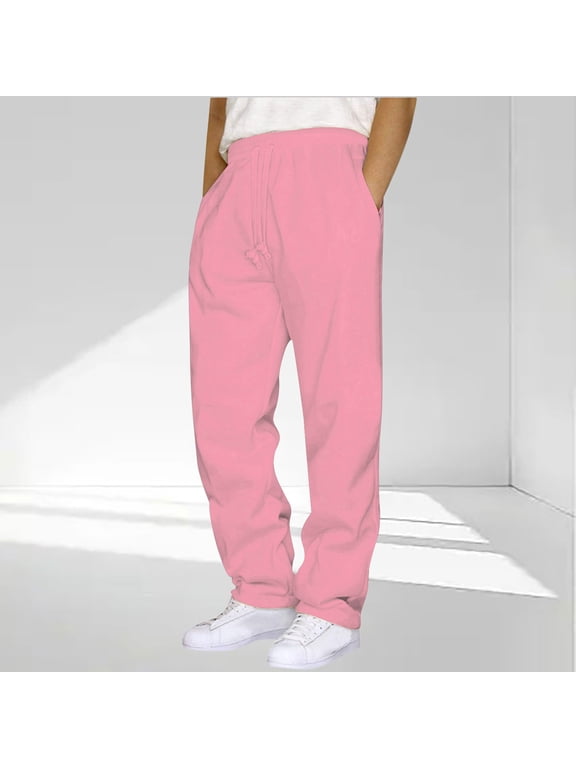 Casual Sweatpants for Men Straight Leg Track Trousers Loose Fit Lounge Pants Elastic Waist with Drawstring Lightweight Comfort Athletic Bottoms for Streetwear Pink XXXXXL