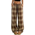 thumbnail image 1 of LEKWK Checkered Pants Women Baggy Fit Drawstring Waist Checkered Pants Plaid Pattern Womens Baggy Pants Comfortable Soft Breathable Daily Loungewear, 1 of 4