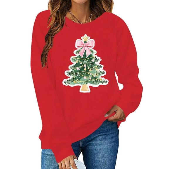 LEKWK Christmas Crewneck Sweatshirts Women Xmas Santa Tops Long Sleeve Holiday Party Shirts Loose Fit Fashion Blouses Cute Going Out Outfits