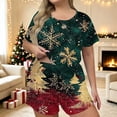 thumbnail image 1 of LEKWK Christmas Pajamas for Women Plus Size Printed Short Sleeve Crewneck Tops and Shorts 2 Piece Lounge Sets Soft Comfy Home Sleepwear Red XL, 1 of 6
