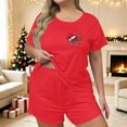 thumbnail image 1 of LEKWK Christmas Pajamas for Women Plus Size Printed Short Sleeve Crewneck Tops and Shorts 2 Piece Lounge Sets Soft Comfy Home Sleepwear Red XXXXL, 1 of 5