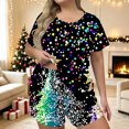 thumbnail image 1 of LEKWK Christmas Pajamas for Women Plus Size Printed Short Sleeve Crewneck Tops and Shorts 2 Piece Lounge Sets Soft Comfy Home Sleepwear Red XXXXL, 1 of 6