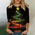 thumbnail image 1 of LEKWK Christmas Women's Tops Xmas Tree Crew Neck 3/4 Sleeve Tshirts Ladies 3/4 Sleeve Tops Workout Merry and Bright Women, 1 of 5