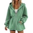 thumbnail image 1 of LEKWK Cinched Waist Zip up Jacket Long Sleeve Fashion Hoodies Drawstring Hooded Casual Sweatshirt Coat with Pockets Fall Winter Home Outfits, 1 of 6