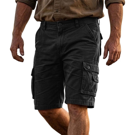 LEKWK Classic Cargo Shorts for Men Casual Summer Cotton Twill Relaxed Fit Outdoor Hiking Shorts with Flap Pockets Lightweight Work Everyday Wear Bottoms Black 34