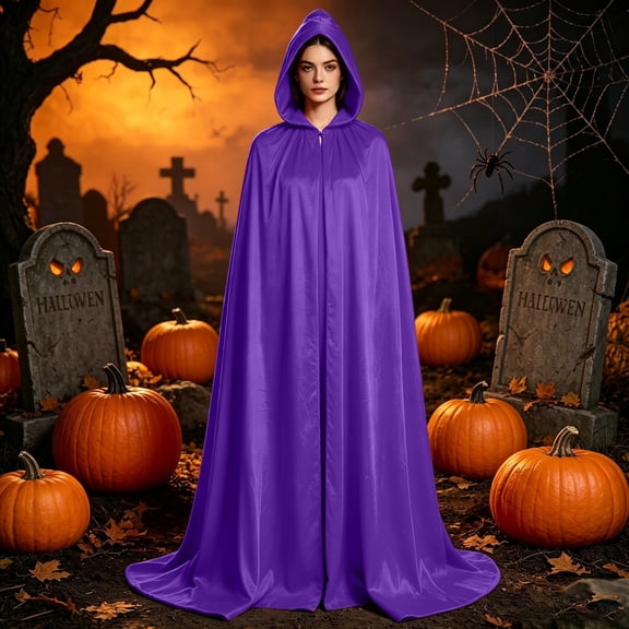 LEKWK Cloak with Hood Women Velour Gothic Vampire Costume Victorian Witch Robe Renaissance Medieval Hooded Cape for Halloween Cosplay Party
