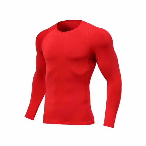 LEKWK Compression Undershirts for Men Solid Color Tight Fit Workout Shirts Crew Neck Long Sleeve Shirts Quick Dry Breathable Running Gym Athletic Tops