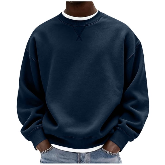 LEKWK Crewneck Sweatshirts for men Long Sleeve Casual Pullover Activewear Athletic Tops Classic Fit Comfortable Basic Fall Winter Shirt for Gym Workout Running Outdoor Navy XL
