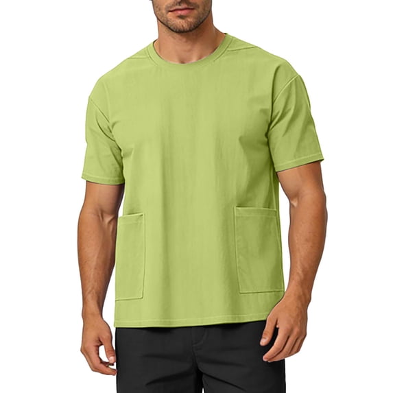 LEKWK Crewneck T-Shirt for Men Pockets Short Sleeve Casual Top Lightweight Breathable Relaxed Fit Tee for Summer Green XXL