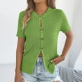 thumbnail image 1 of LEKWK Crochet Tops for Women Button Down Front Summer Tops Short Sleeve Cardigans Solid Beige Hollow Out Open Knit Outfits, 1 of 8