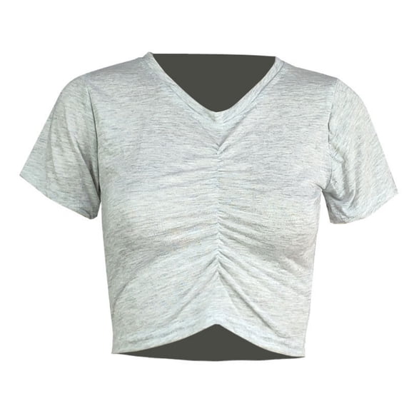 LEKWK Crop Tops for Women Ruched Drawstring Short Sleeve Going Out Tops Trendy Tops V Neck Cinch Front Solid Party Outfits