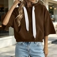 thumbnail image 1 of LEKWK Cropped Hoodie Women Drop Shoulder Short Sleeve Sweatshirt Drawstring Loose Fit Pullover Tops with Pocket Fall Casual Activewear Brown XXL, 1 of 7