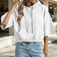 thumbnail image 1 of LEKWK Cropped Hoodie Women Drop Shoulder Short Sleeve Sweatshirt Drawstring Loose Fit Pullover Tops with Pocket Fall Casual Activewear White XXL, 1 of 7