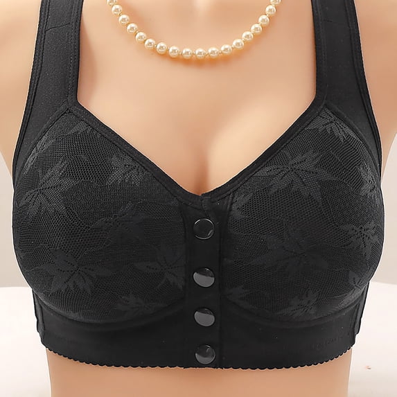 LEKWK Daisy Bras for Older Women Plus Size Front Closure Comfortable No Underwire Senior Bra Breathable Push Up Full Coverage Bralette Everyday Wear