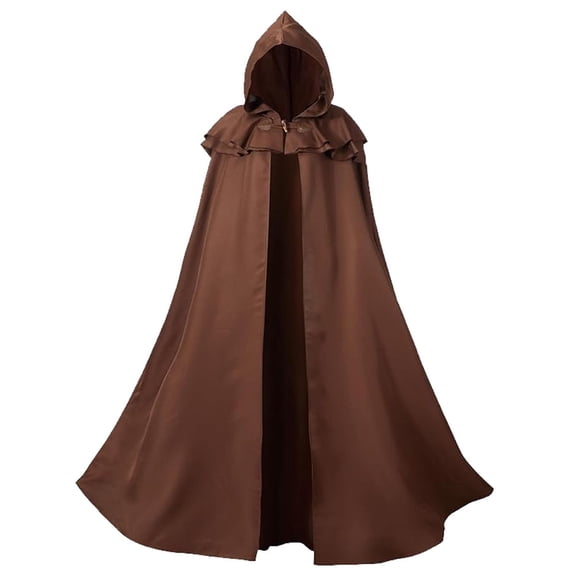 LEKWK Dark Wizard Hooded Cloak Vintage Medieval Knight Cloak with Layered Cowl Halloween Wizard Fancy Dress Cosplay Gothic Party Robe