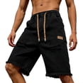 thumbnail image 1 of LEKWK Denim Shorts for Men Distressed Loose Fit Bermuda Mid Rise Elastic Waist Drawstring Shorts with Pockets Streetwear Casual Shorts Summer Outfits Black M, 1 of 5