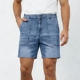 thumbnail image 1 of LEKWK Denim Shorts for Men Elastic Waist Button Closure Knee Length Jean Shorts with Front Patch Pockets Relaxed Fit for Summer Casual Streetwear Everyday Wear Light Blue XL, 1 of 5