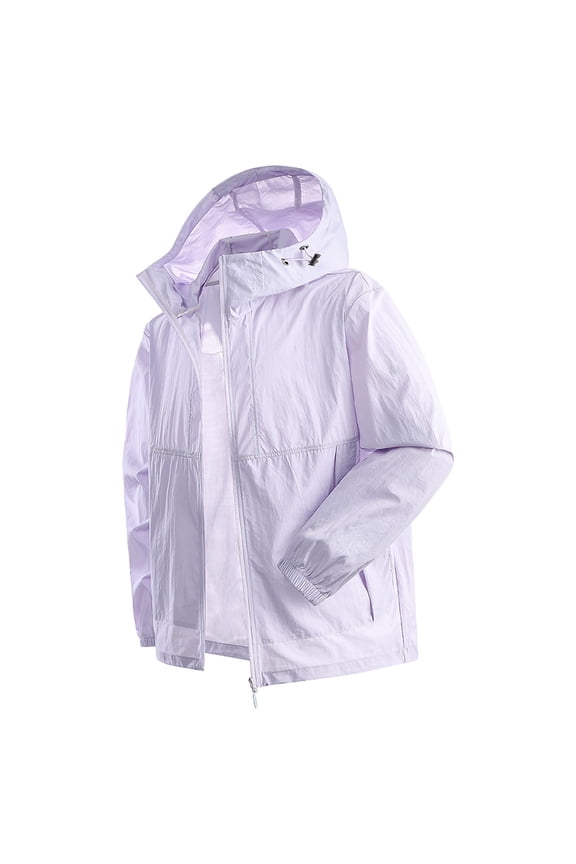 Fishing Shirts for Men Long Sleeve Hooded Zip Up Windbreaker Sun Protection Jacket Lightweight Crinkle Elastic Cuffs UPF50+ Shirts Outdoor Running Wear Purple XXXL