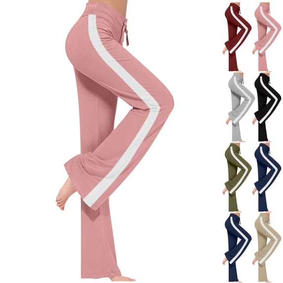 LEKWK Flare Yoga Pants for Women Side Stripe Wide Leg Yoga Pants Drawstring Athletic Leggings High Waist Stretchy Sporty Gym Workout Casual Bottoms