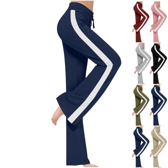 LEKWK Flare Yoga Pants for Women Side Stripe Wide Leg Yoga Pants Drawstring Athletic Leggings High Waist Stretchy Sporty Gym Workout Casual Bottoms