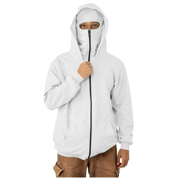 LEKWK Fleece Hoodies for Men with Mask, Thermal Winter Double Hooded Zip Up Sweatshirt Windproof Outdoor Sports Jacket Outerwear