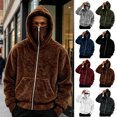 thumbnail image 1 of LEKWK Fleece Jacket Men Fuzzy Zip up Thermal Winter Hoodies with Face Mask Long Sleeve Oversized Warm Plush Outwear Brown L, 1 of 8
