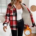thumbnail image 1 of LEKWK Fleece Lined Plaid Jackets for Women Fashion Button Down Flannel Shackets Hooded Lightwweight Dressy Casual Winter Coats Streetwear with Pockets, 1 of 8