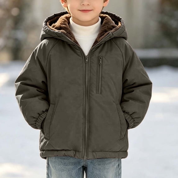 LEKWK Fleece Sherpa Jacket Boys Zip up Warm Fall Winter Coats Windproof Hooded Jacket with Zipper Pockets Home School Fall Outwear