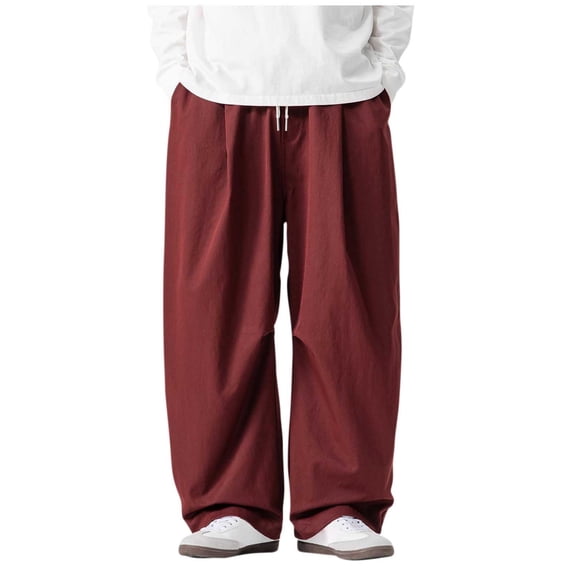 LEKWK Flowy Pants for Men Loose Fit Pleated Front Detail Wide Leg Pants Breathable Fabric Baggy Pants Elastic Drawstring Waist Casual Summer Wear