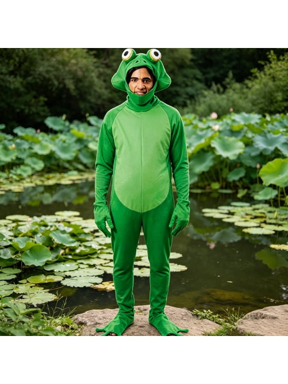 Frog Costume Adult Unisex Funny Animal Onesie Hooded Full Body Frog Suit Halloween Party Fancy Jumpsuit Halloween Costume